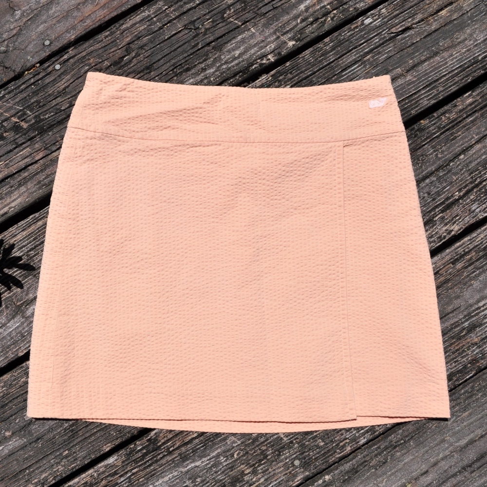 Vineyard Vines-Orange Seersucker Mini Skirt-Size 4
